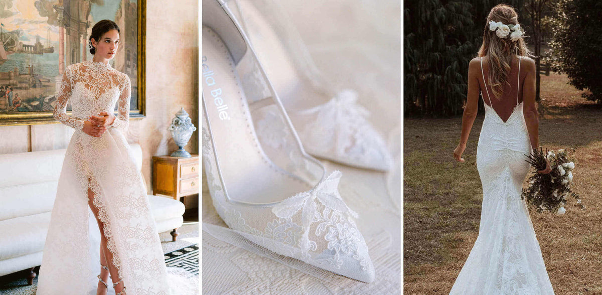 Lace Wedding Dresses and bridal shoes We’re Loving For Brides