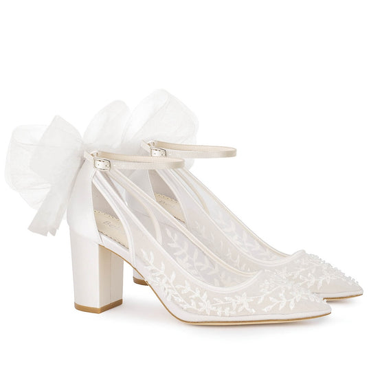 Bella Belle Easton Slingback Block Heel Wedding Shoes with Tulle Bow