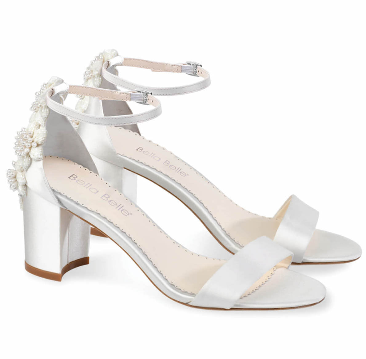Fabiola Block Heels with Pearls: 3D Embellished Wedding Shoes