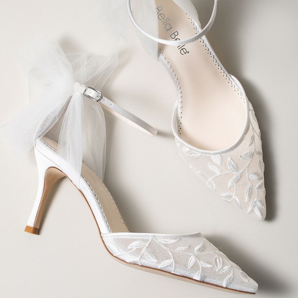 bella belle joselyn ankle strap ivory lace wedding shoes with tulle bow