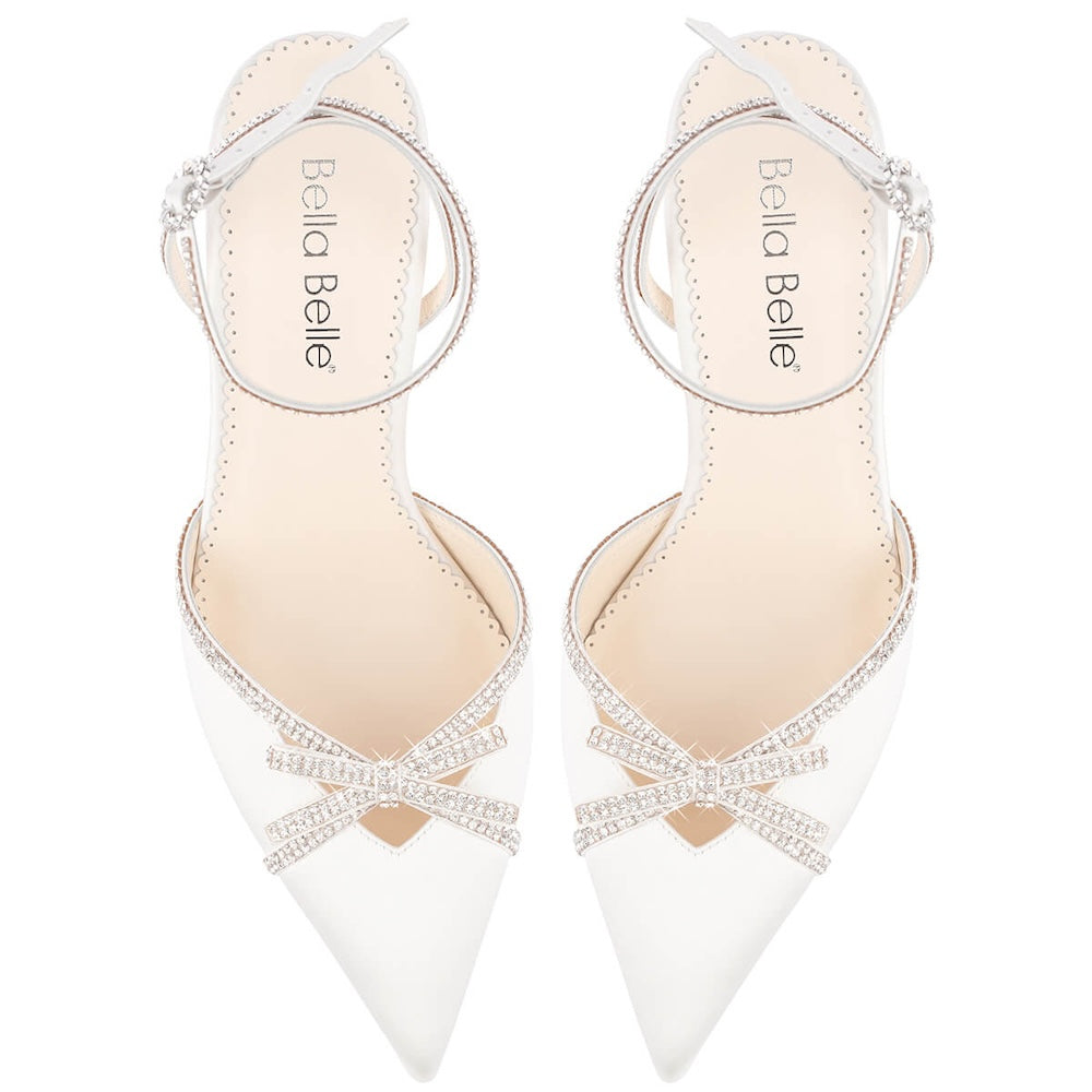 bella belle karissa ivory strappy block heels with crystal bows and ankle straps