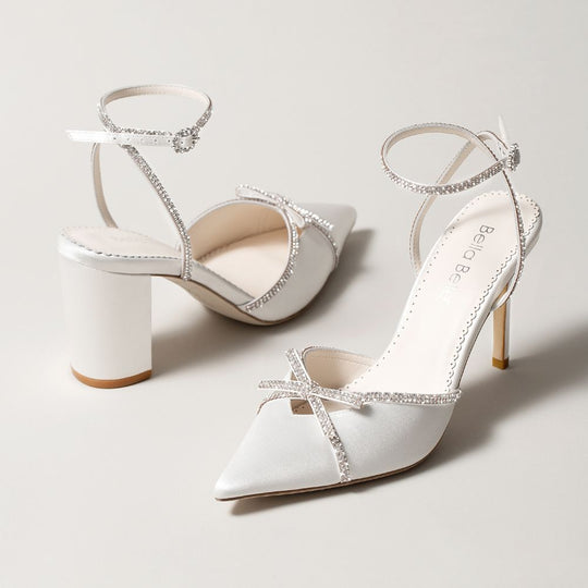 bella belle kendall crystal bow heels with crystal ankle straps