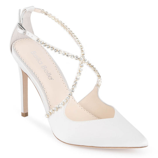 bella belle madison ivory criss cross crystal strap heels