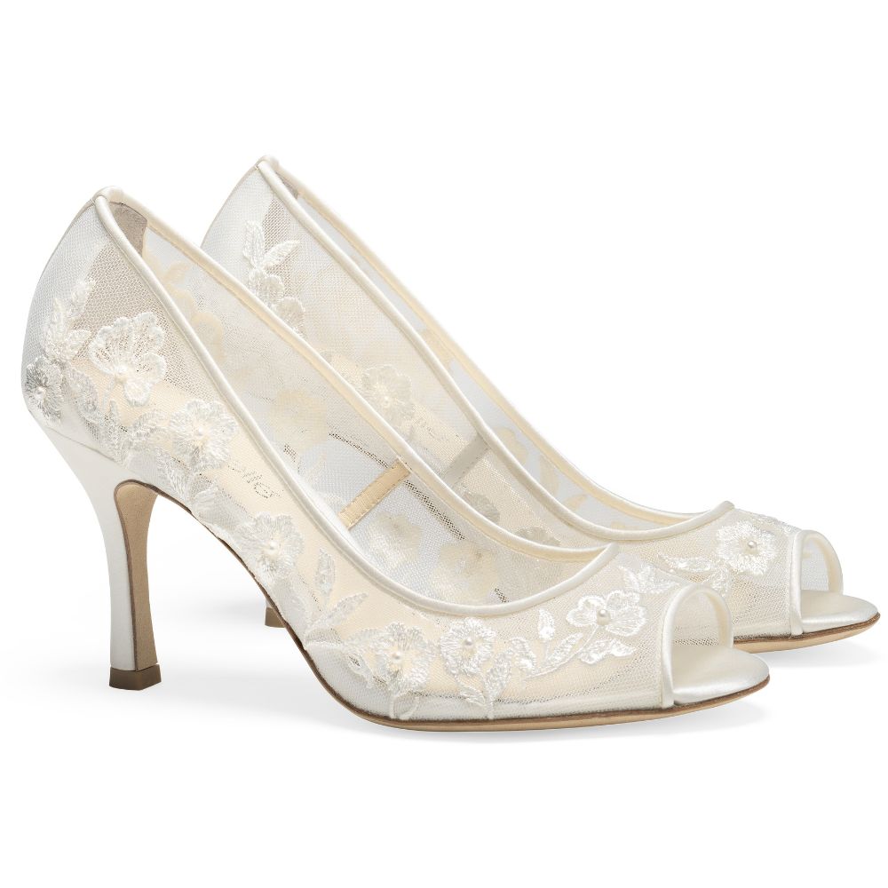 Ivory Lace Peep Toe Wedding Shoes - Emily