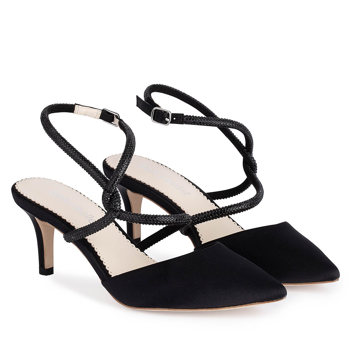 Black strappy kitten heel shoes Clearance