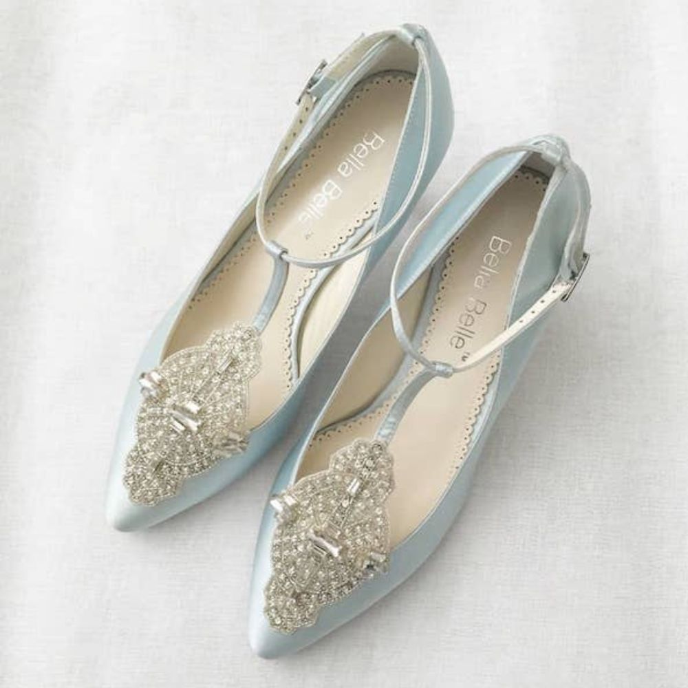 Blue bridal shoes low heel Clearance