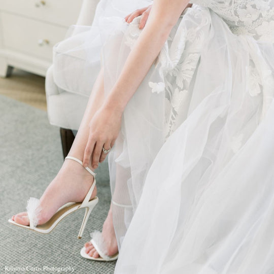 Bella Belle Shoes Bridget Polka Dot and Pleated Tulle Ivory Wedding Heel