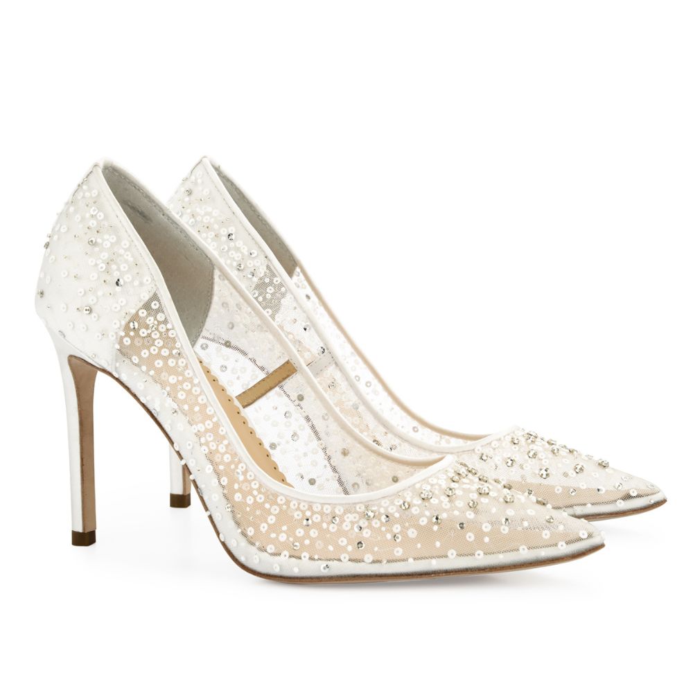 Elsa Ivory Sequin Heels Glitter Shoes for