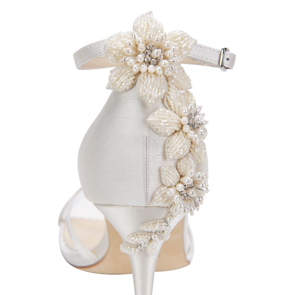 Bella Belle Shoes Gardenia 3D Floral Luminous Pearls and Ivory Beads Wedding Heel