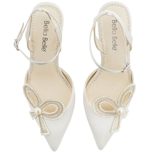 Bella Belle Shoes Kayla Ivory Wedding-Shoes with Pearls Block Heel Slingback