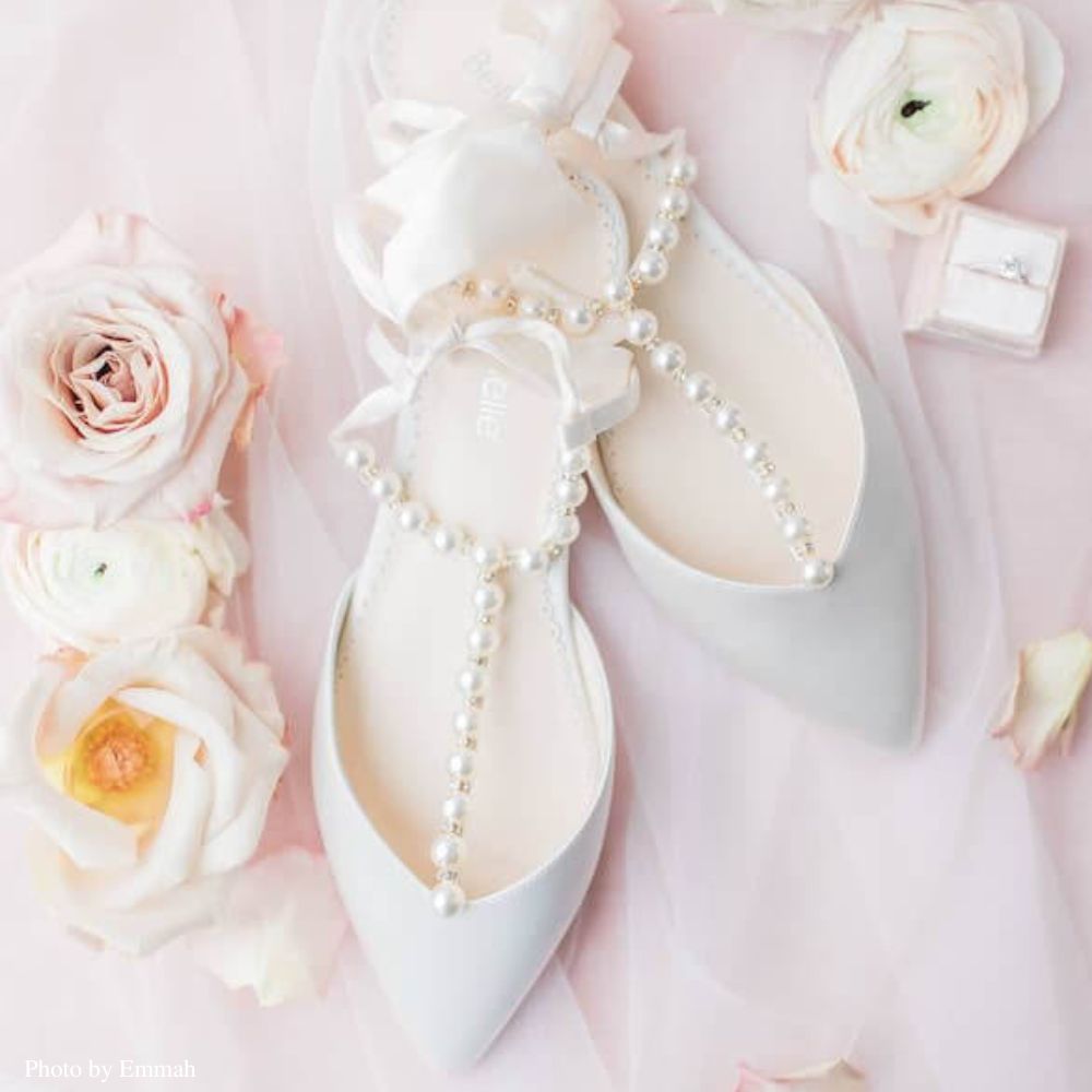 Bella Belle Shoes Lucia Luminous Pearls and Crystal Ivory Silk Bow Kitten Heel