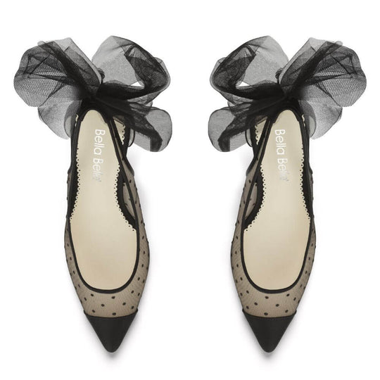 Bella Belle Shoes Matilda Black Polka Dot Pump with Tulle Bow