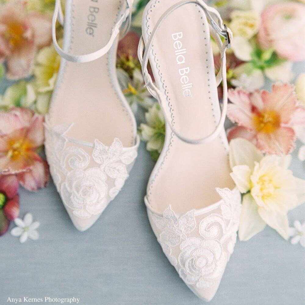 Bella Belle Shoes Serena Ivory Flower Embroidered Lace Wedding Kitten Heel
