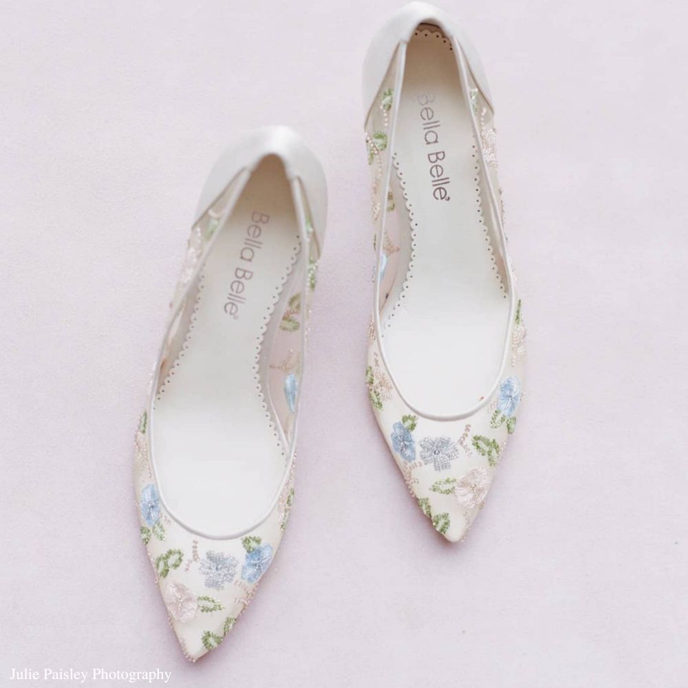Bella Belle Shoes Sierra Flower Embellished Embroidered Kitten Heels