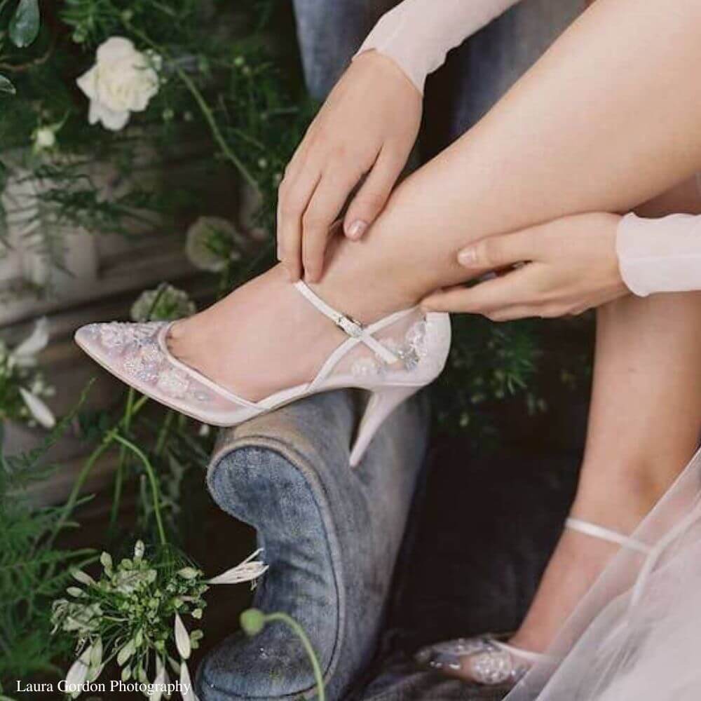 Bella Belle Shoes Viola Baby Blue Floral Lace Ivory Wedding Heel