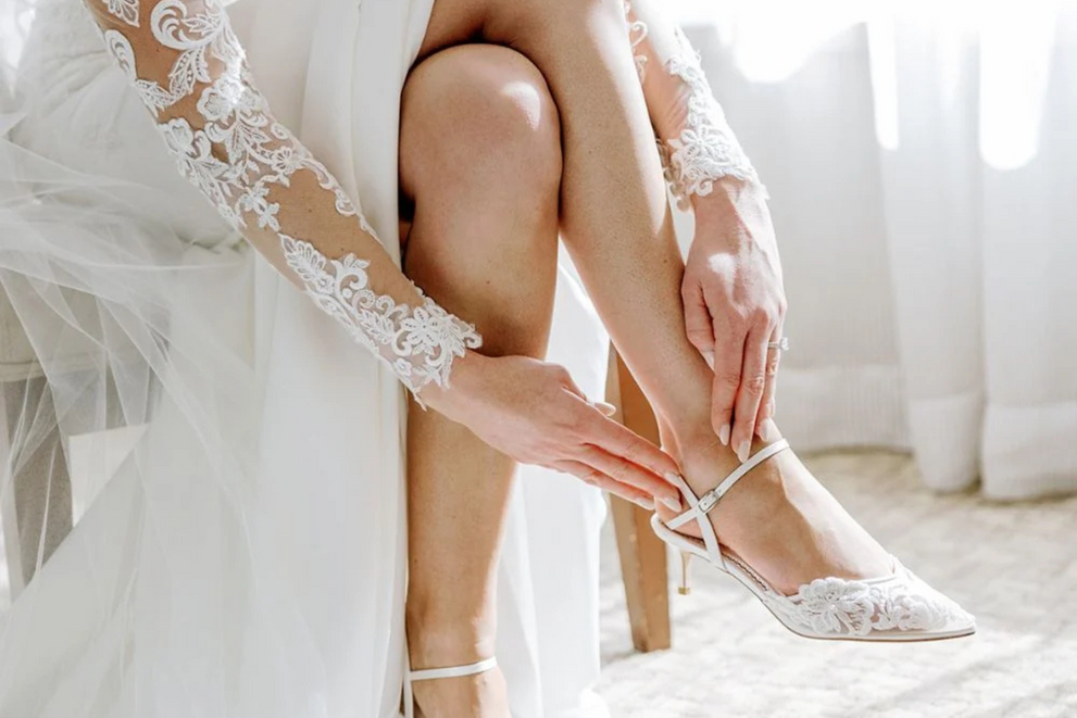 Floral Lace Low Heel Shoes With Pearl Accents At Bella Belle Shoes