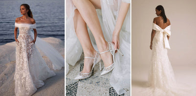 Stunning Off The Shoulder Wedding Dresses With Classic Bridal Shoes