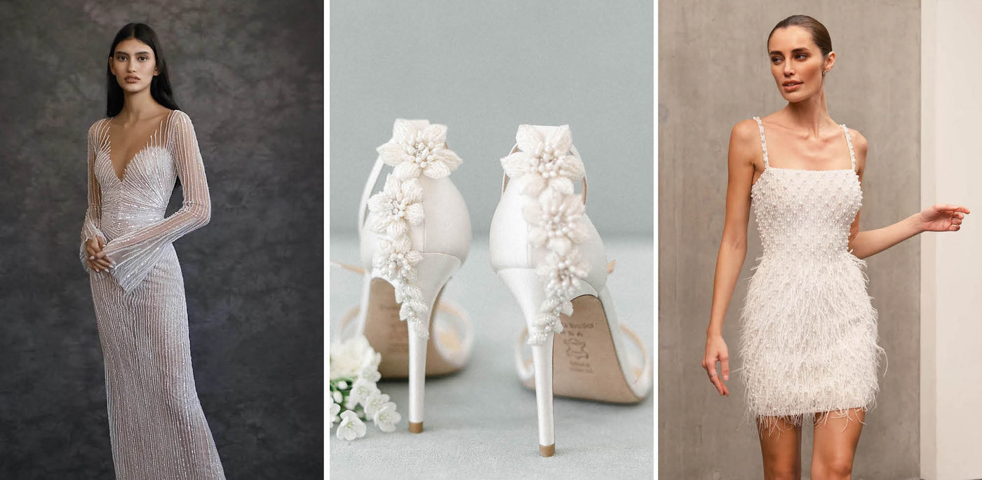 Sparkle In These Beaded Wedding Dresses & Bridal Shoes