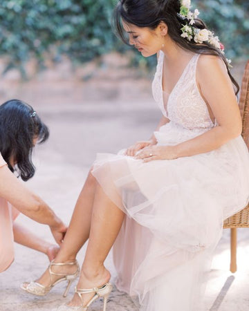 Bella Belle bride Teresa looked stunning in Tess lace gold wedding shoes.