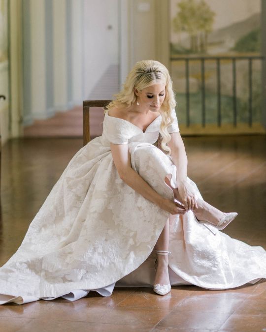 Bella Belle real bride Kady in Freya dusty blue wedding shoes