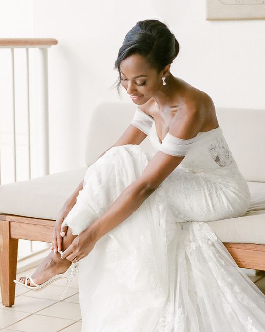 Bella Belle real bride Vanessa wore Gardenia 3D floral beaded wedding heels.