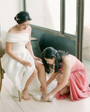 Bella Belle bride paired Frances crystal wedding shoes with a timeless silk wedding gown