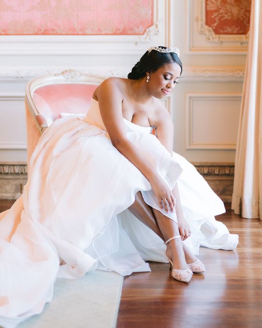 Bella Belle Real Bride Kiandra in Rosa blush flower wedding shoes.