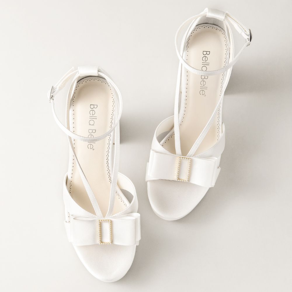 Addison Pearl Bow Platform Bridal Heels | Bella Belle