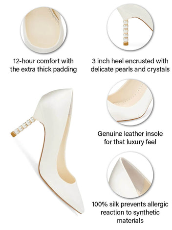 Ivory Pumps with Gold Ring Pearl Heels | Bella Belle