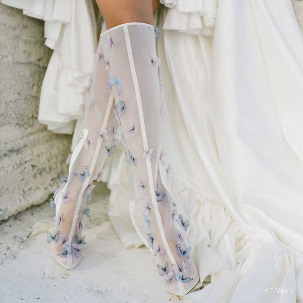 Avery Wedding Viral Butterfly Mesh Over Knee Boots