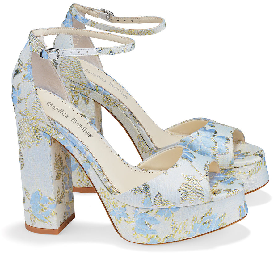 Bella Belle Catarina Blue Floral Jacquard Platform Sandals