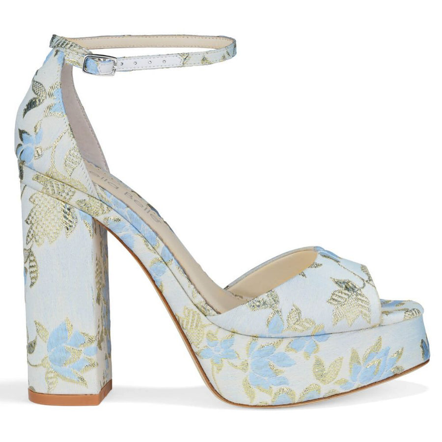    Bella Belle Catarina Blue Floral Jacquard Platform Sandals