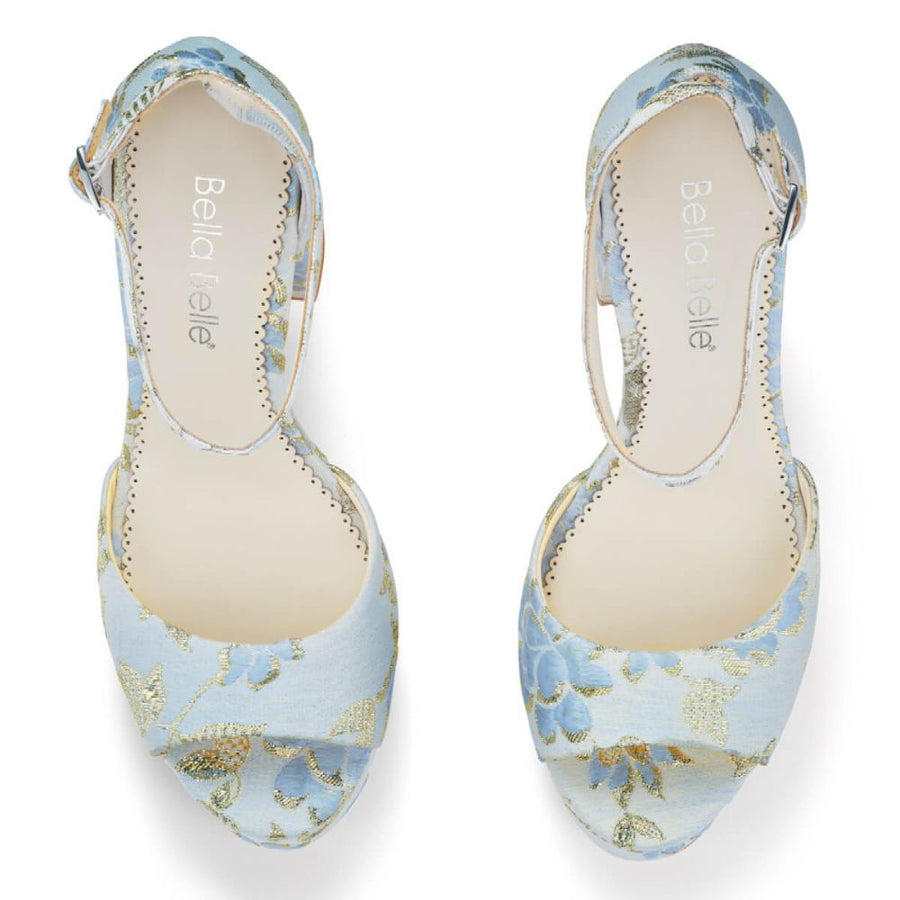    Bella Belle Catarina Blue Floral Jacquard Platform Sandals