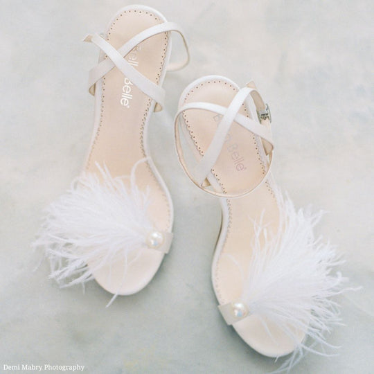 Bella Belle Quinn Double Ankle Strap Feather Bridal Shoes