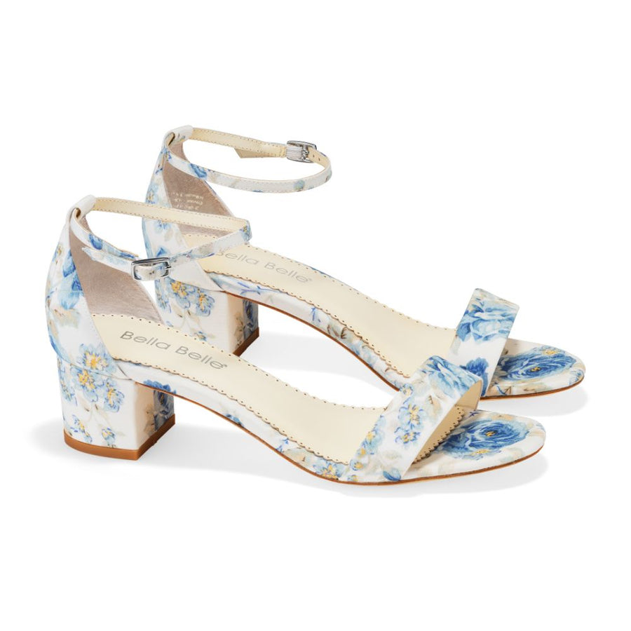 Bella Belle Vanessa Blue Floral 2 Inch Block Heel
