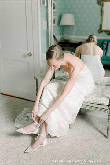 Ankle Tie Lace Flats for Wedding with Pearls Bella Belle