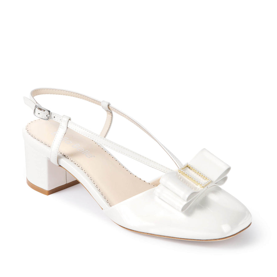 Bella Belle Abby Pearl Bow Patent Leather Block Heels