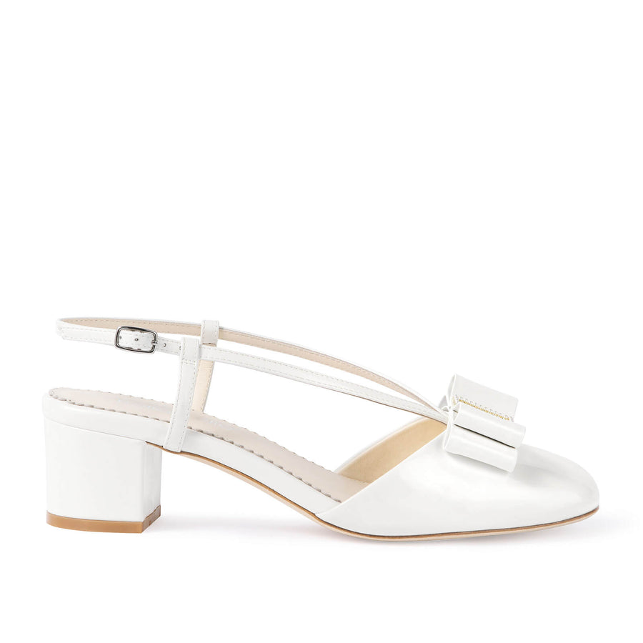 Bella Belle Abby Pearl Bow Patent Leather Block Heels