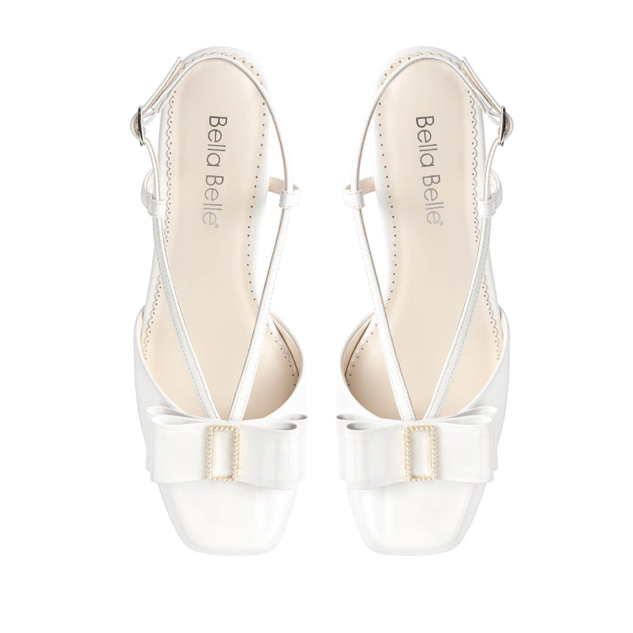 Bella Belle Abby Pearl Bow Patent Leather Block Heels