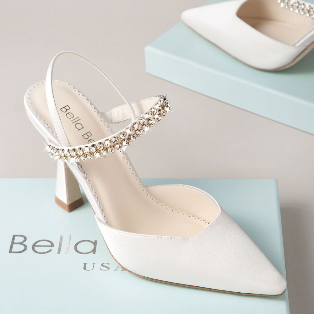 Crystal Strap Pointed Toe Spool Heel Bridal Shoes - Campbell