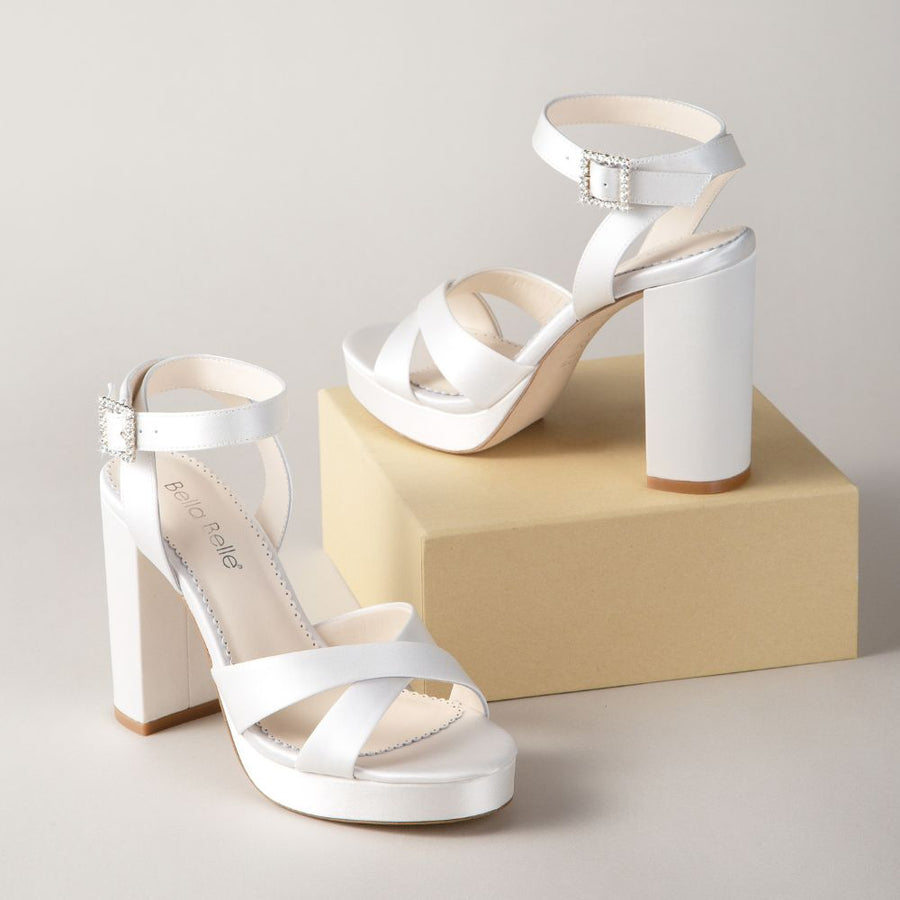 Bella Belle Carrie 4 inch Open Toe Platform Strappy Bridal Shoes with Pearl Closure