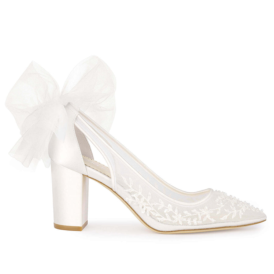 Bella Belle Easton Slingback Block Heel Wedding Shoes with Tulle Bow