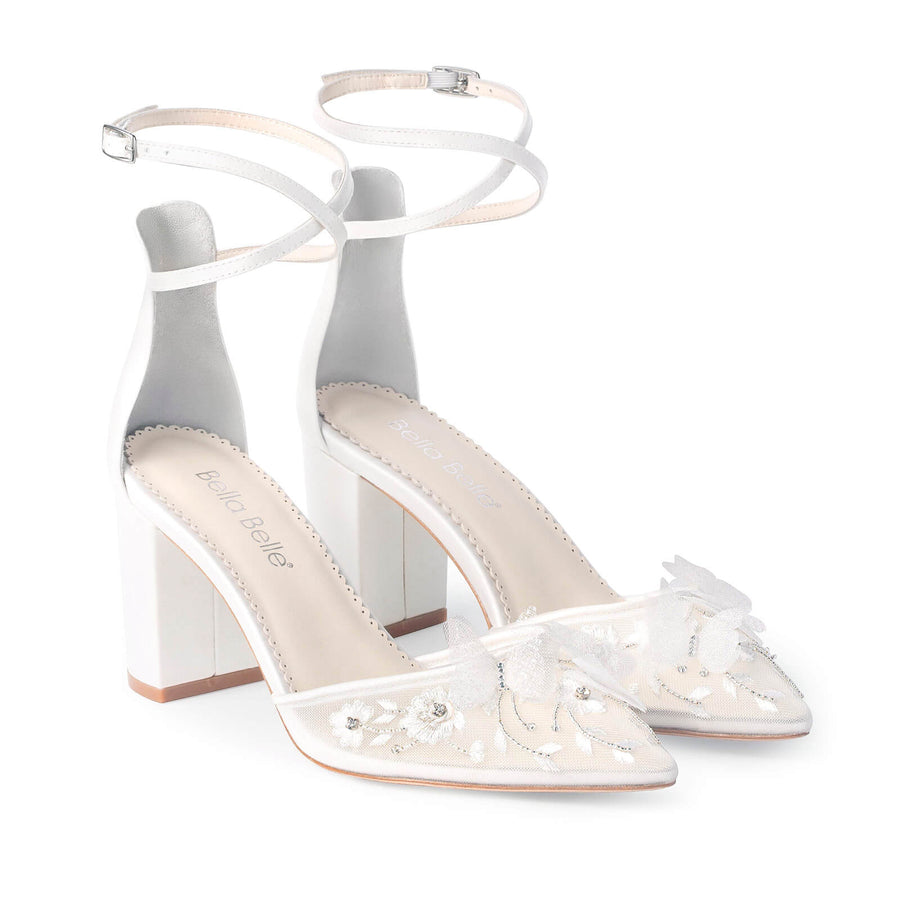 Bella Belle Eliza Ivory Butterfly Block Heels 1