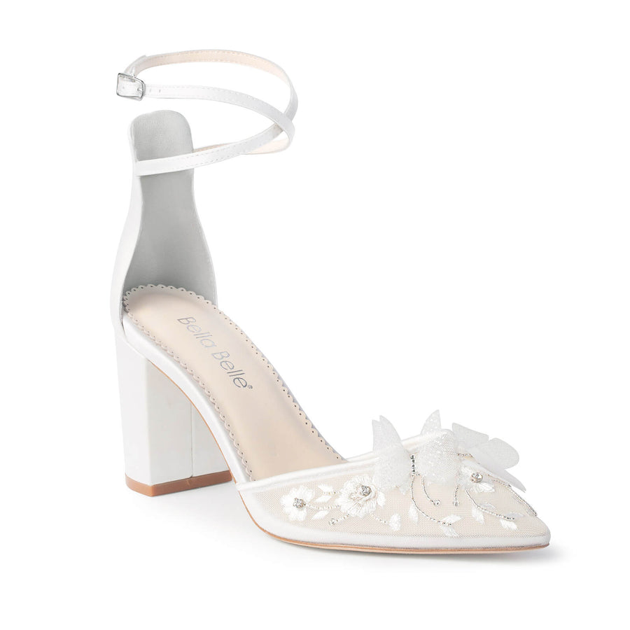 Bella Belle Eliza Ivory Butterfly Block Heels 1