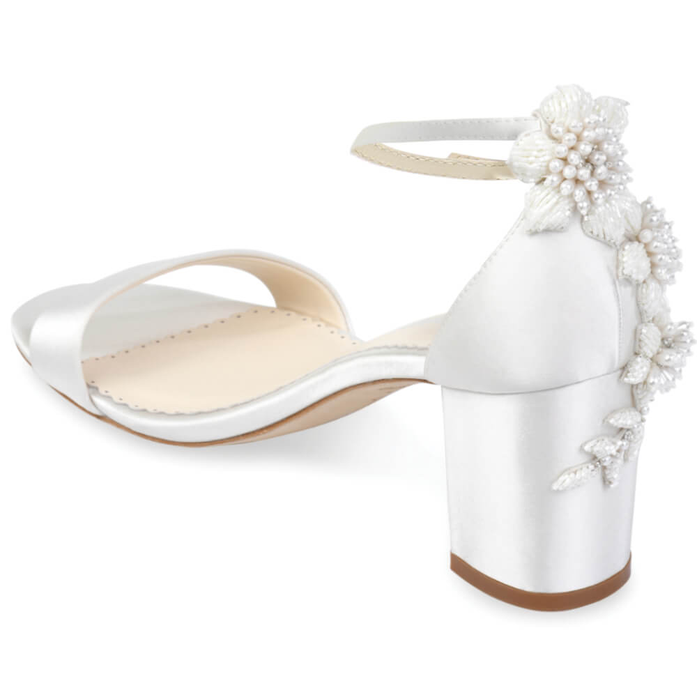 Fabiola Block Heels with Pearls: 3D Embellished Wedding Shoes