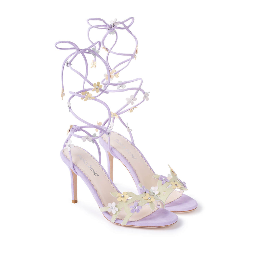 Bella Belle Josie Lavender Floral Lace-Up Heels