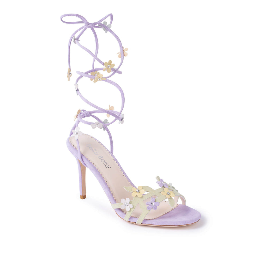 Bella Belle Josie Lavender Floral Lace-Up Heels