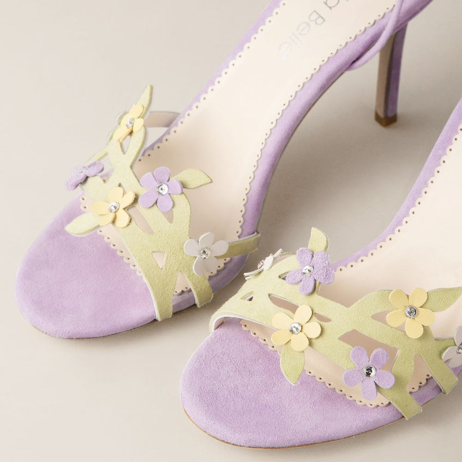 Bella Belle Josie Lavender Floral Lace-Up Heels