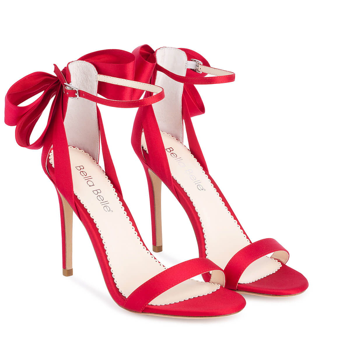 4-inch Open Toe Ankle Strap Red Heels with Bow | Bella Belle