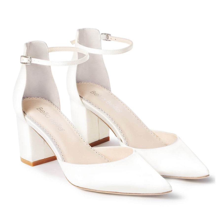 Bella Belle Mia Ivory Ankle Strap Block Heels